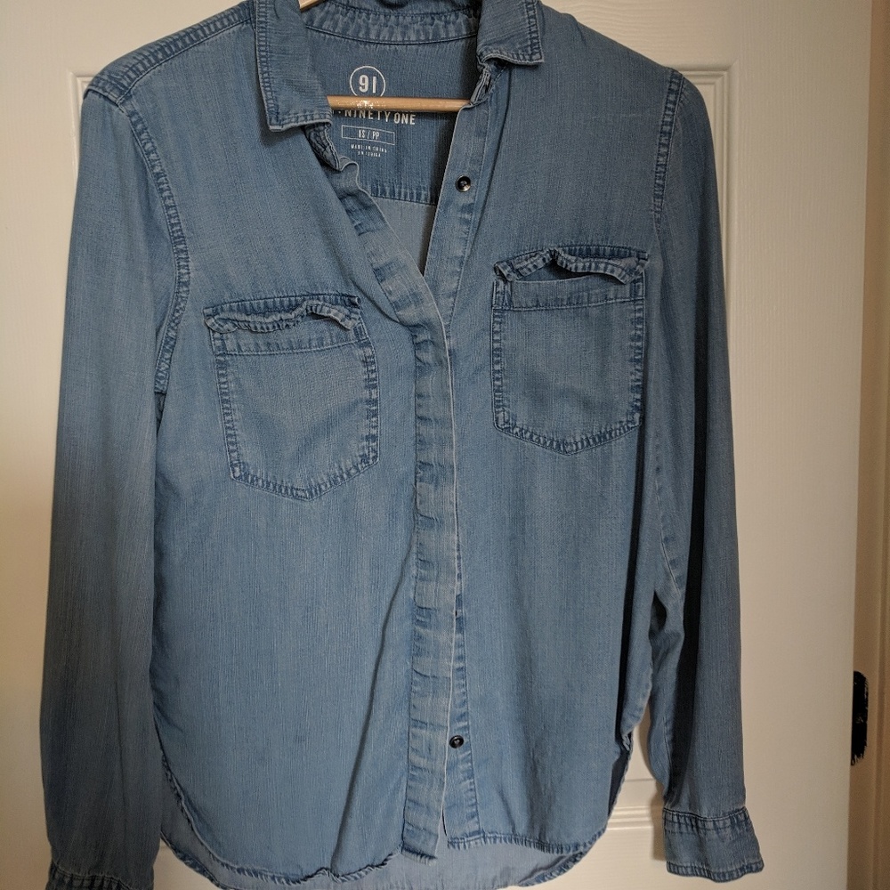 Soft denim button up